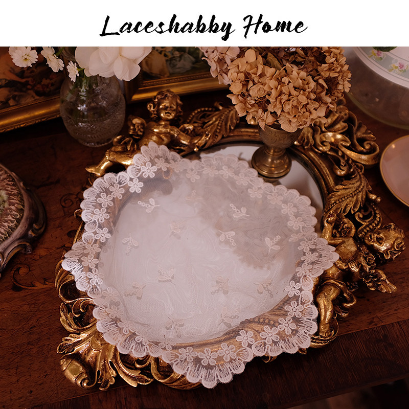LACESHABBY 새로운 프랑스 복고풍 작은 신선한 자수 꽃 레이스 쿠션 커버 코스터