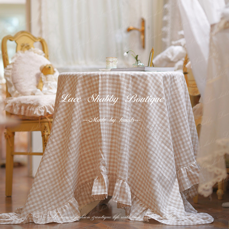LACESHABBY治愈系家居南法复古格子棉麻荷叶边野餐布桌布盖巾,居家布艺,桌布,淘宝优惠券,粉丝福利购,淘宝优惠卷