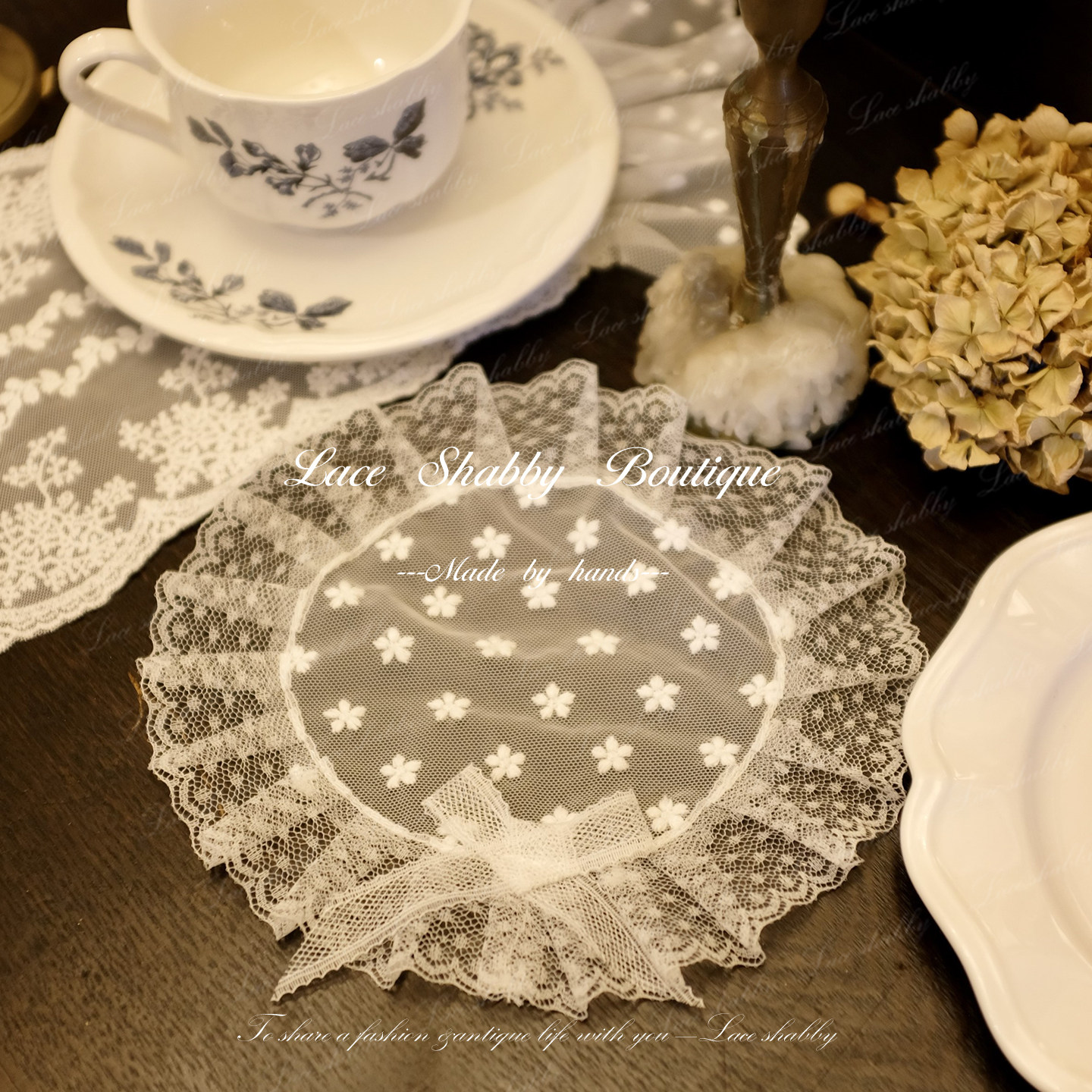 太浪漫了!LACESHABBY法式复古白色碎花蕾丝荷叶边杯垫盖巾,居家布艺,餐垫,淘宝优惠券,粉丝福利购,淘宝优惠卷