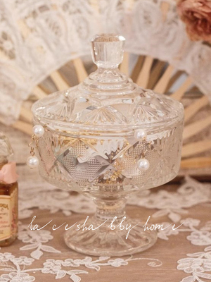 复古法式雕刻透明玻璃原创糖罐