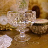 LACESHABBY新款 甜品碗冰淇淋碗冰花雕花水晶透明玻璃碗 高脚法式