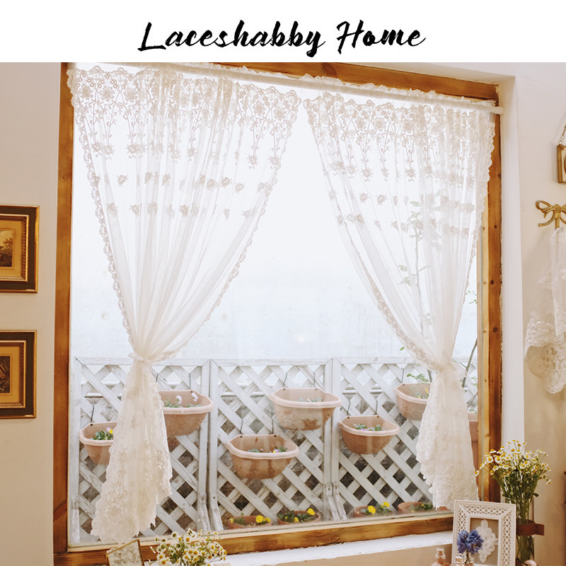 LACESHABBY新款法式复古风格白色玫瑰绣花蕾丝梦幻清新窗纱窗帘