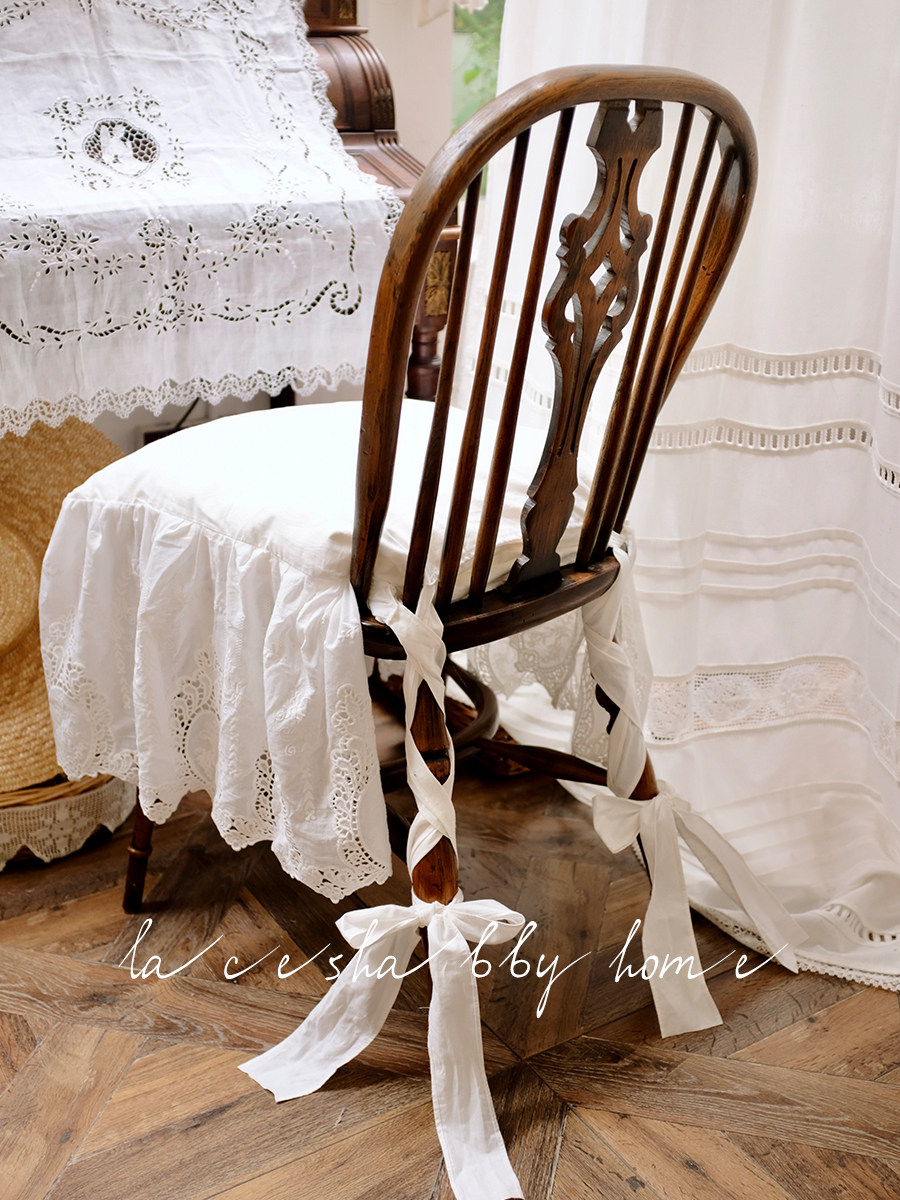 新款法式复古乡村风格白色纯棉巴洛克绣花蕾丝荷叶边椅套椅罩坐垫,居家布艺,椅垫,淘宝优惠券,粉丝福利购,淘宝优惠卷