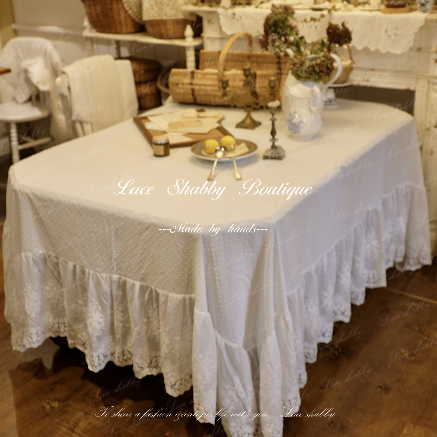 太浪漫了！LACESHABBY南法中古风白色棉质镂空绣花蕾丝桌布盖巾,居家布艺,桌布,淘宝优惠券,粉丝福利购,淘宝优惠卷