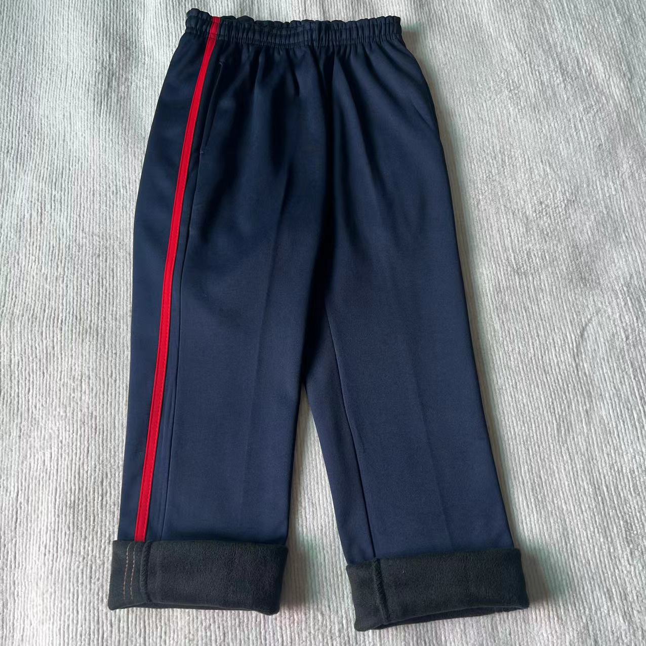冬季加绒瓦房店校服裤子一厘米红杠中小学生加厚保暖宽松运动校裤