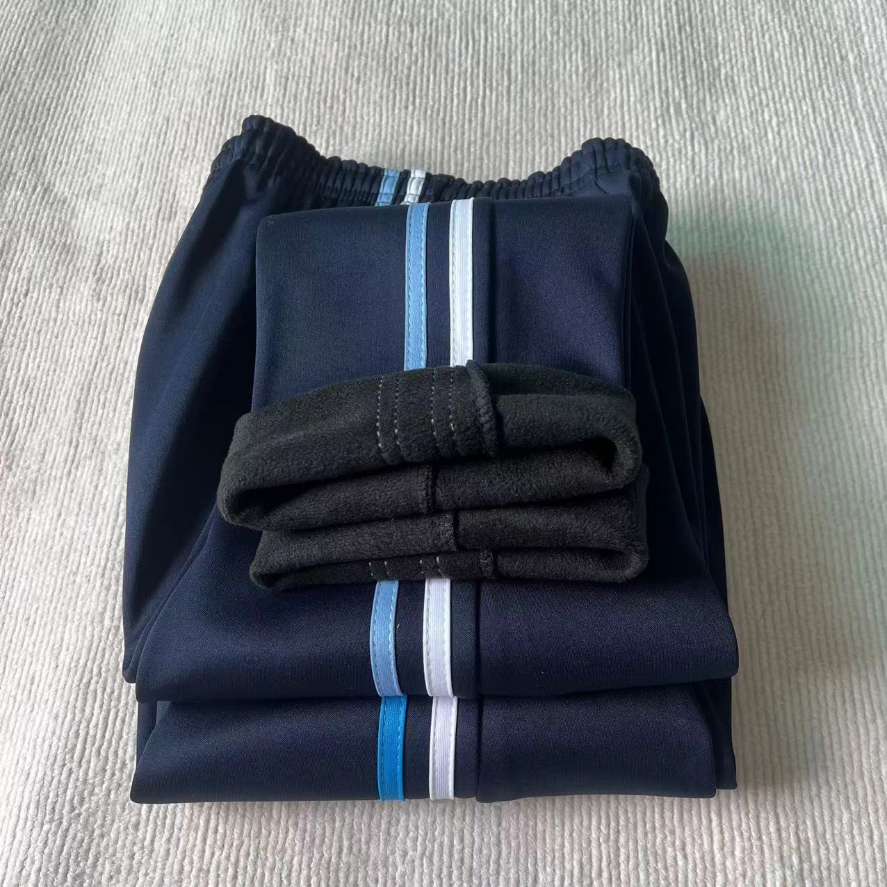 冬季加绒校服裤子白蓝两条杠校裤加厚保暖男女中小学生宽松校服裤