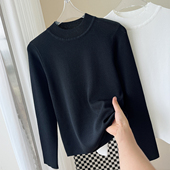 冰丝半高领长袖 纯色打底衫 内搭外穿修身 2025春秋款 针织衫 黑色上衣