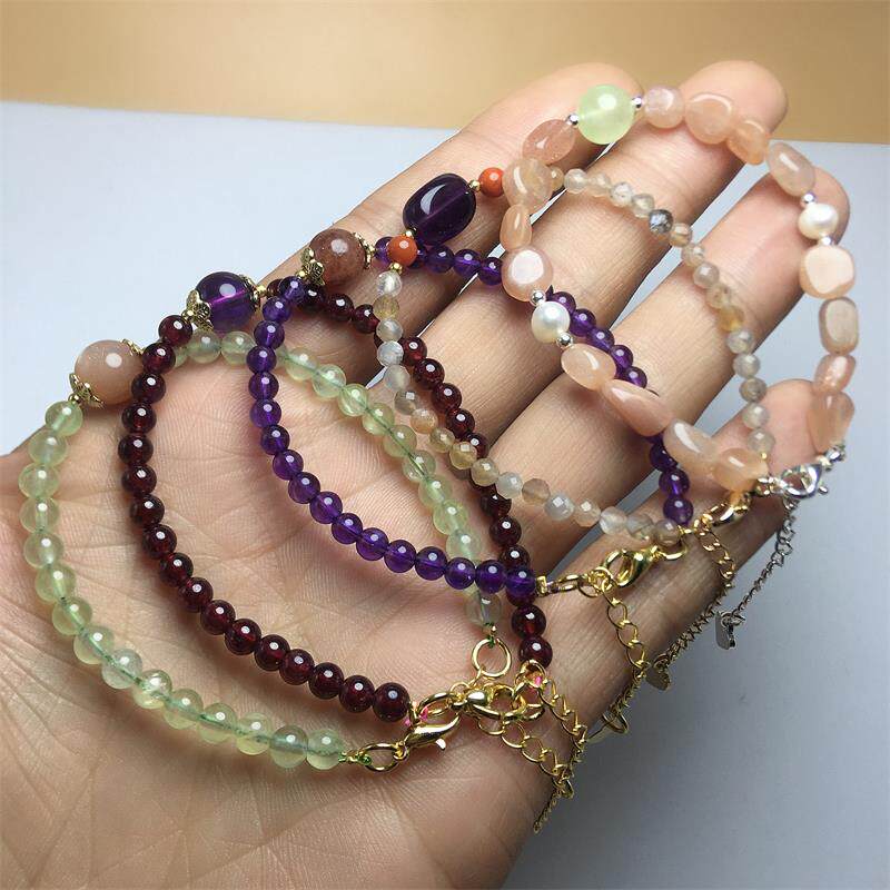 자연 백본 SUNSTONE면 처리 된 팔찌 여성 PREHNITE DUOBAO 팔찌 패션 신선한 크리스탈 보석 선물