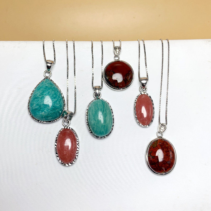 捡漏天然红纹石吊坠女s925纯银包镶天河石水滴战国红挂件项坠项链
