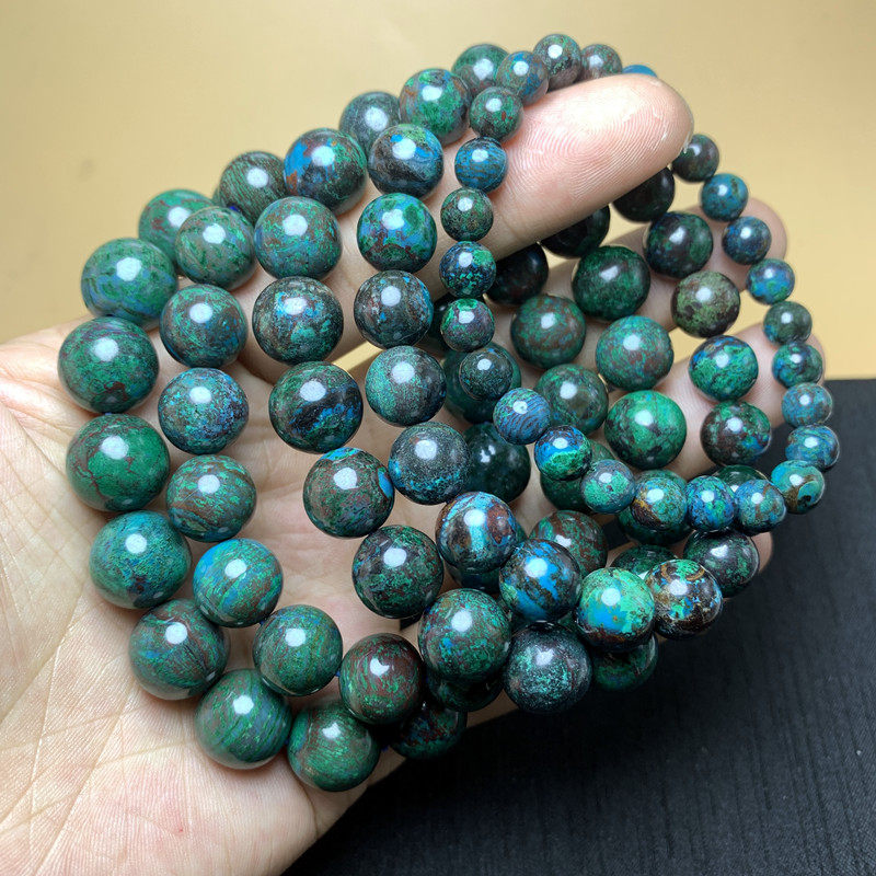 捡漏天然凤凰石手链一物一图硅孔雀石高瓷松石蓝铜矿共生宝石水晶