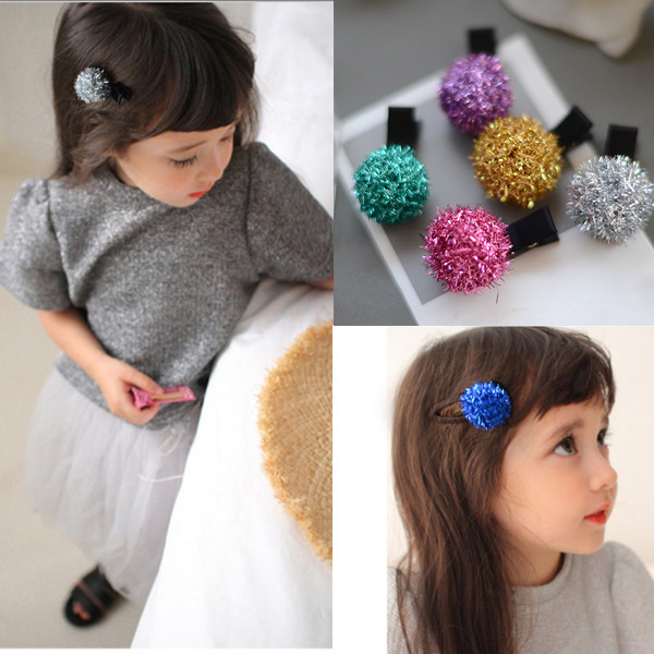 小馨家韩国儿童发饰可爱宝宝安全发夹闪闪金丝球萌娃女童发卡bb夹
