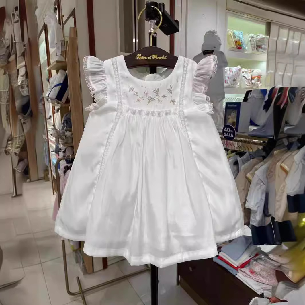 韩版童装女童夏季白色纱裙飞袖连衣裙公主裙A字裙22gmcx125