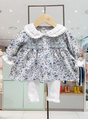 韩版儿童秋款女童裙式上衣MS390103白色打底裤MS382103