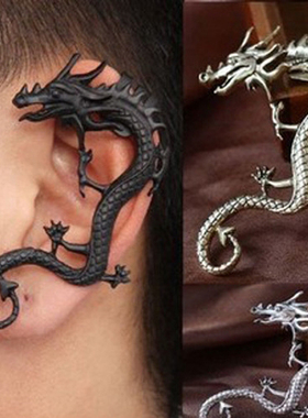 单只左耳 夜店摇滚朋克风龙耳夹个性复古龙形耳夹耳环 无耳洞可戴