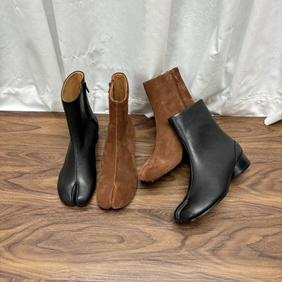 外贸真皮复古分趾靴女侧拉链瘦瘦