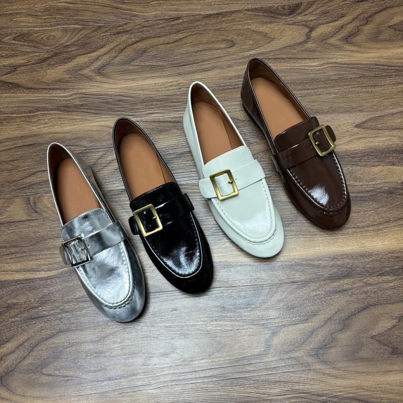 外贸软牛皮乐福鞋女银色英伦风复古小皮鞋配裙子气质平底单鞋2025