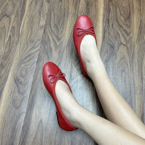 外贸羊皮红色芭蕾鞋蝴蝶结