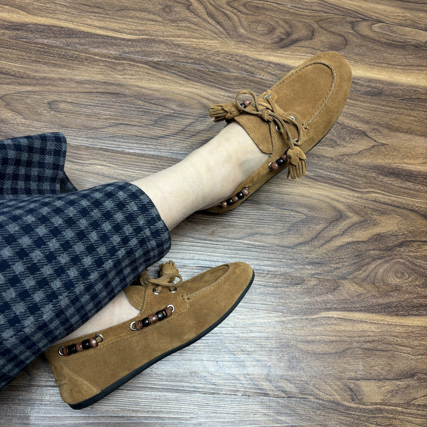 外贸绒面复古百搭吊坠流苏乐福鞋女圆头平底一脚蹬休闲豆豆鞋春秋,女鞋,乐福鞋（豆豆鞋）,淘宝优惠券,粉丝福利购,淘宝优惠卷