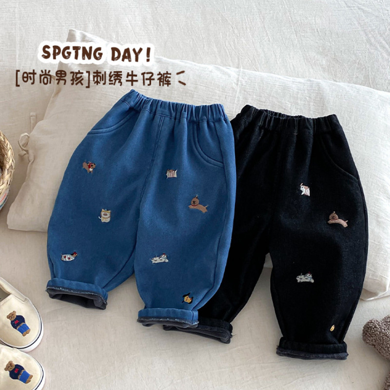 儿童牛仔裤2026新款冬季男童洋气加绒休闲裤子女童加厚冬装长裤潮