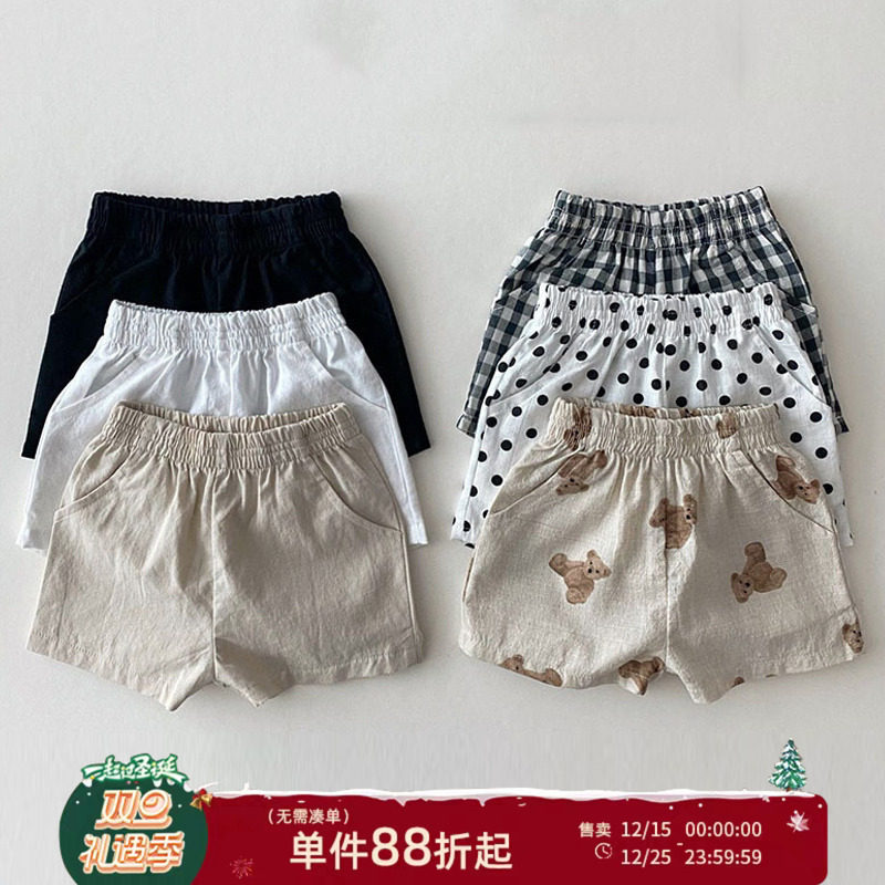 韩版夏季宝宝宽松棉麻短裤薄款