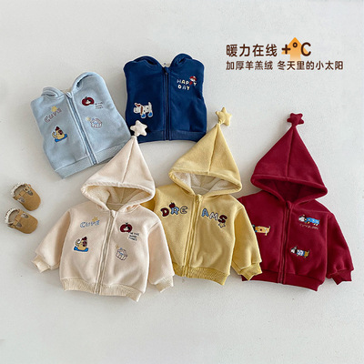 儿童卡通加绒外套保暖卫衣