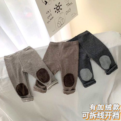 韩版条纹贴布裤外穿