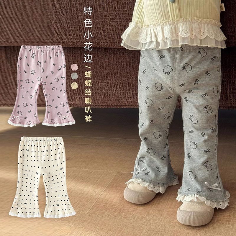 女童喇叭裤2025新款春秋装宝宝波点长裤夏季儿童卡通猫咪打底裤子,童装/婴儿装/亲子装,裤子,淘宝优惠券,粉丝福利购,淘宝优惠卷