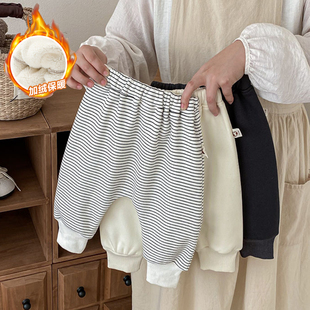 保暖长裤 秋冬季 婴儿条纹大PP裤 子男宝宝加绒加厚休闲束脚裤 儿童裤