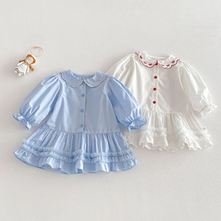 女童洋气衬衫裙2026新款春季儿童裙子宝宝韩版娃娃领连衣裙春秋装