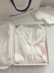 amydimo女士睡衣绸缎加绒芍药花长袖长裤印花舒适加厚家居服秋冬