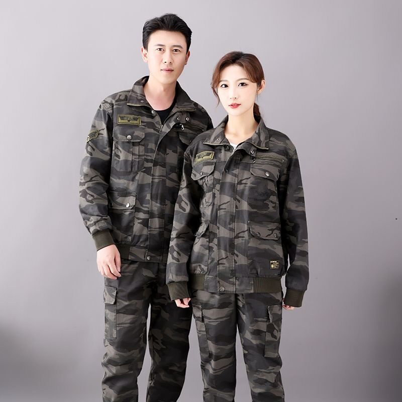 春秋工作服套装男潮流休闲服帅气纯棉弹力迷彩服多口袋劳保服工装