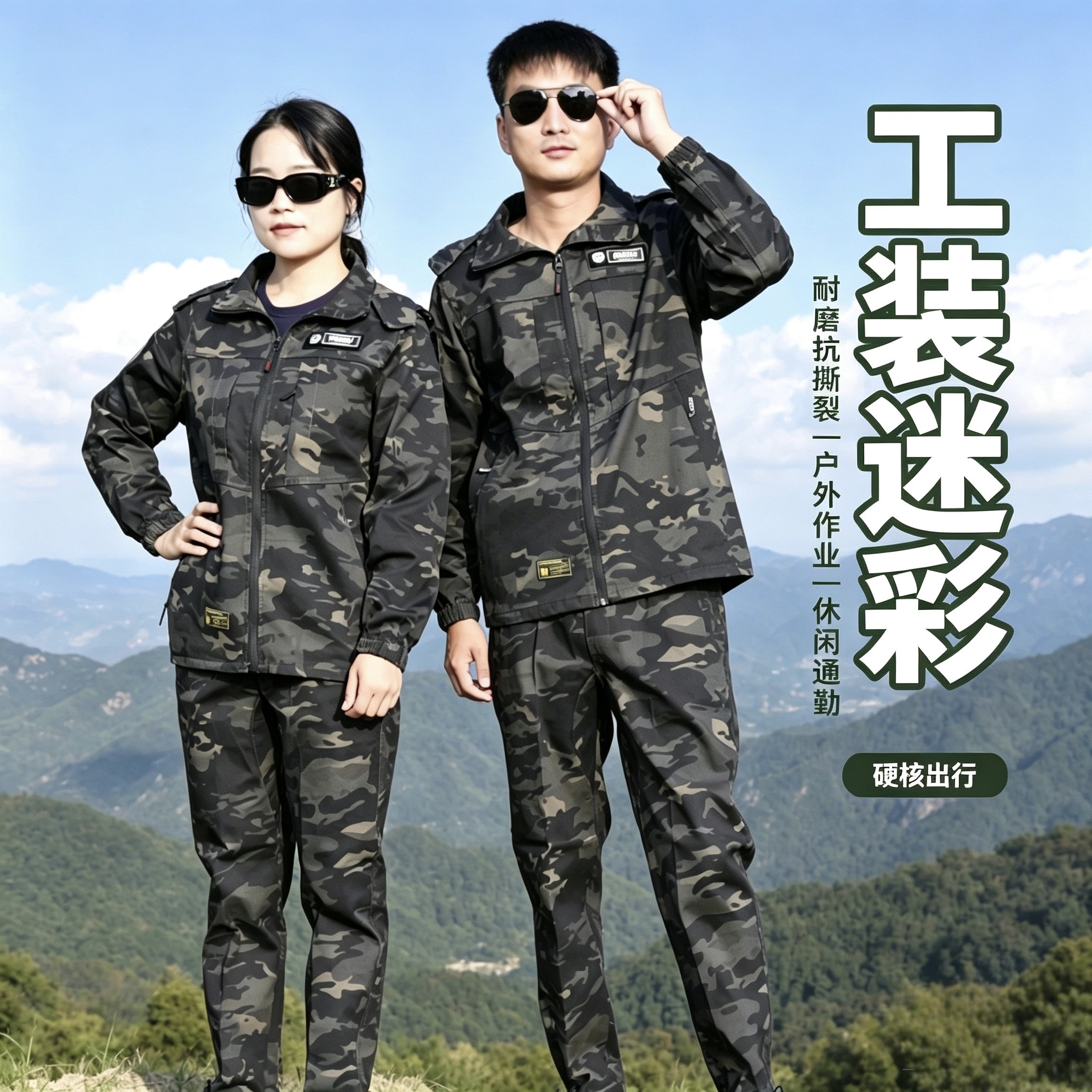 迷彩服套装男女款棉弹力透气耐磨新款多口袋宽松干活工作汽修防污