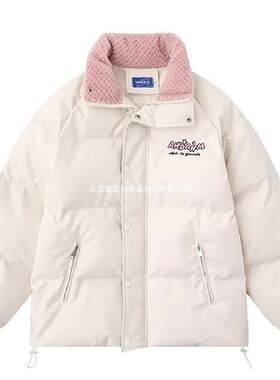拼色立领短款棉服女冬季宽松学生加厚面包服慵懒风保暖棉衣外套潮