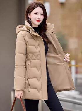 棉服女中长款2026冬季新款修身显瘦加厚韩版连帽外套厂家直销