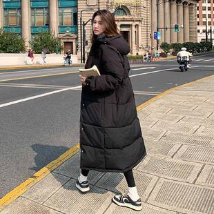 黑色羽绒棉服女中长款2025冬季新韩版宽松加厚过膝中戏棉服外套潮