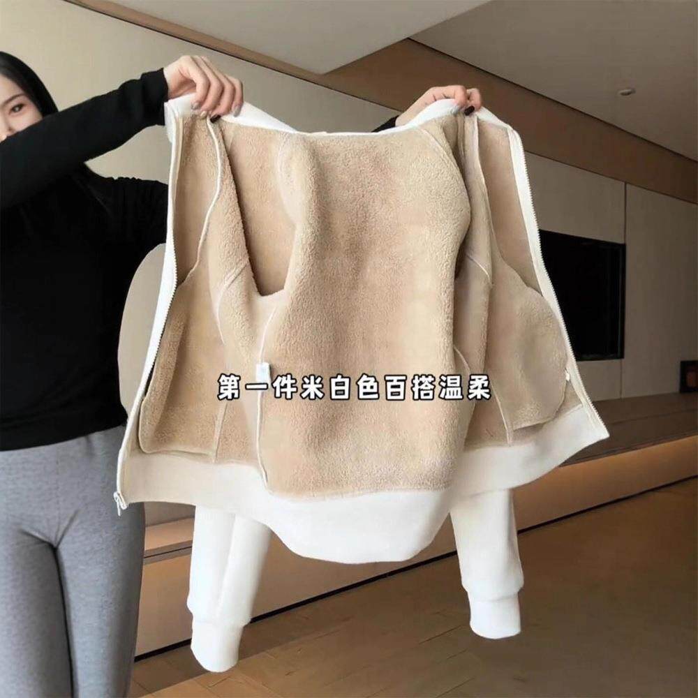 外套女秋冬款摇粒加绒加厚校服神器内搭棉服羊羔毛绒保暖内胆卫衣