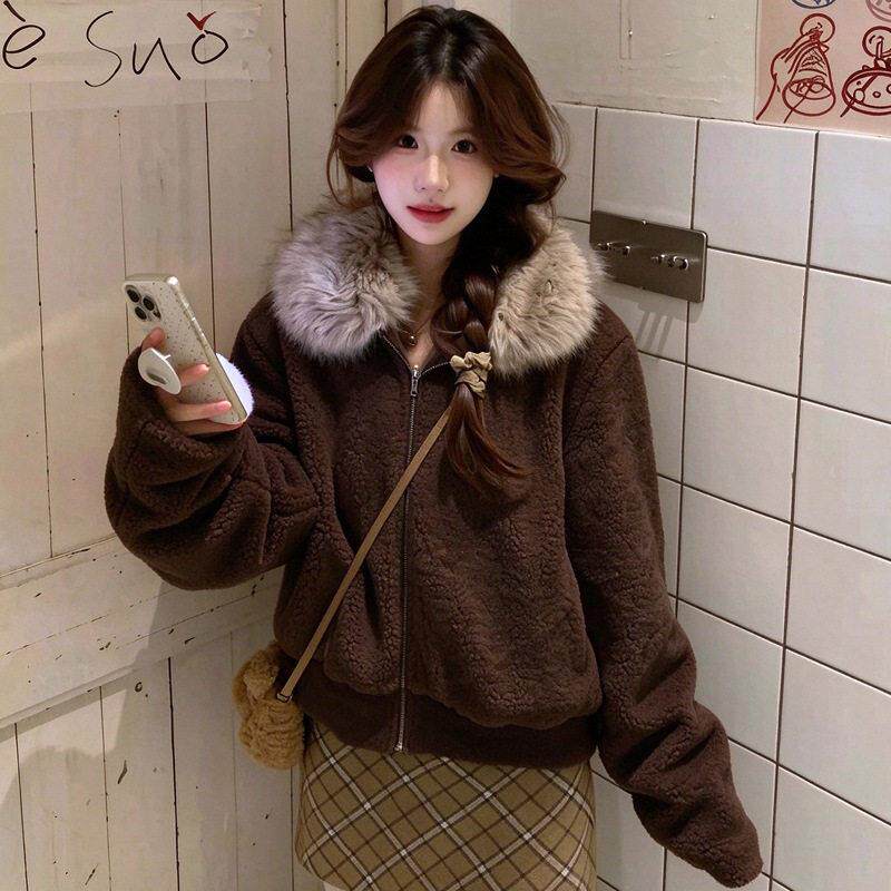 新款韩系短款连帽大毛领羽绒棉服女时尚小个子宽松短款棉衣厚外套