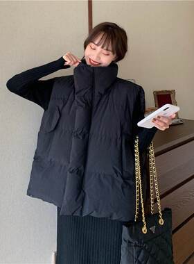 黑色羽绒棉马甲女学生韩版秋冬季外套宽松棉马甲坎肩百搭外穿背心