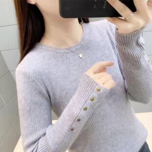 毛衣女2026新款洋气内搭白色打底衫韩版套头档纯色长袖针织衫潮