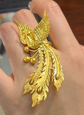 古法新年好运花边婚嫁凤凰戒指