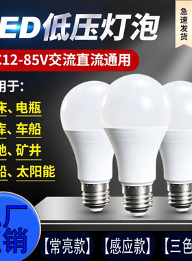 12V24V36V低压灯泡led人体雷达感应声光控球泡E27直流ac48伏螺口