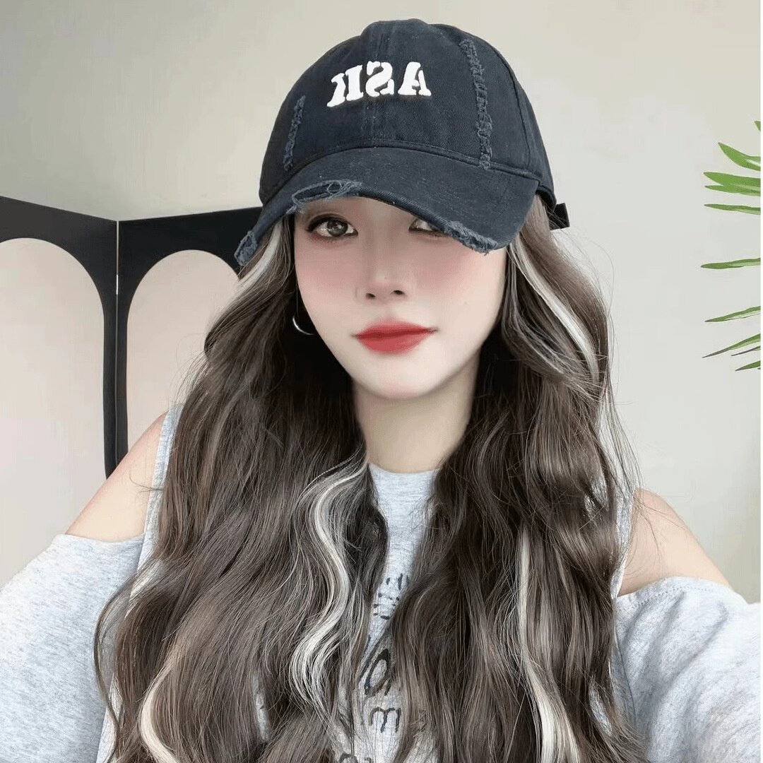 帽子假发女挑染亚裔色棒球帽鸭舌帽时尚潮流仿真发一体式假发帽子