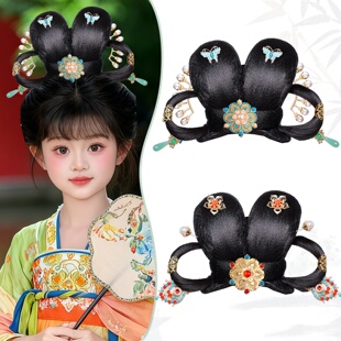 古装可爱儿童汉服假发全套头饰一体式懒人古风假发包清新可爱发饰