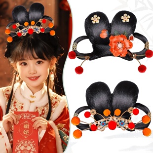 儿童汉服假发一体式古风日常盘发发髻全套头饰你古装造型百搭发饰