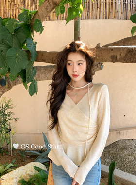 依依家腰荷叶边针织衫(配可拆卸飘带)（含3.7绵羊毛）D1015