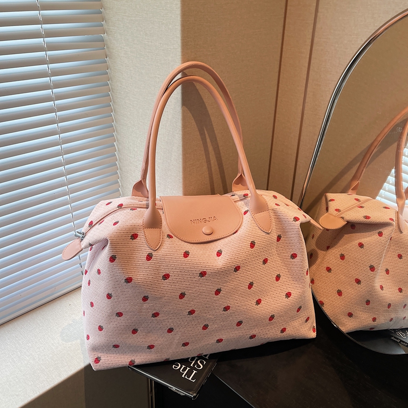 大容量旅行包女短途托特包外出轻便百搭帆布手提包学生通勤单肩包