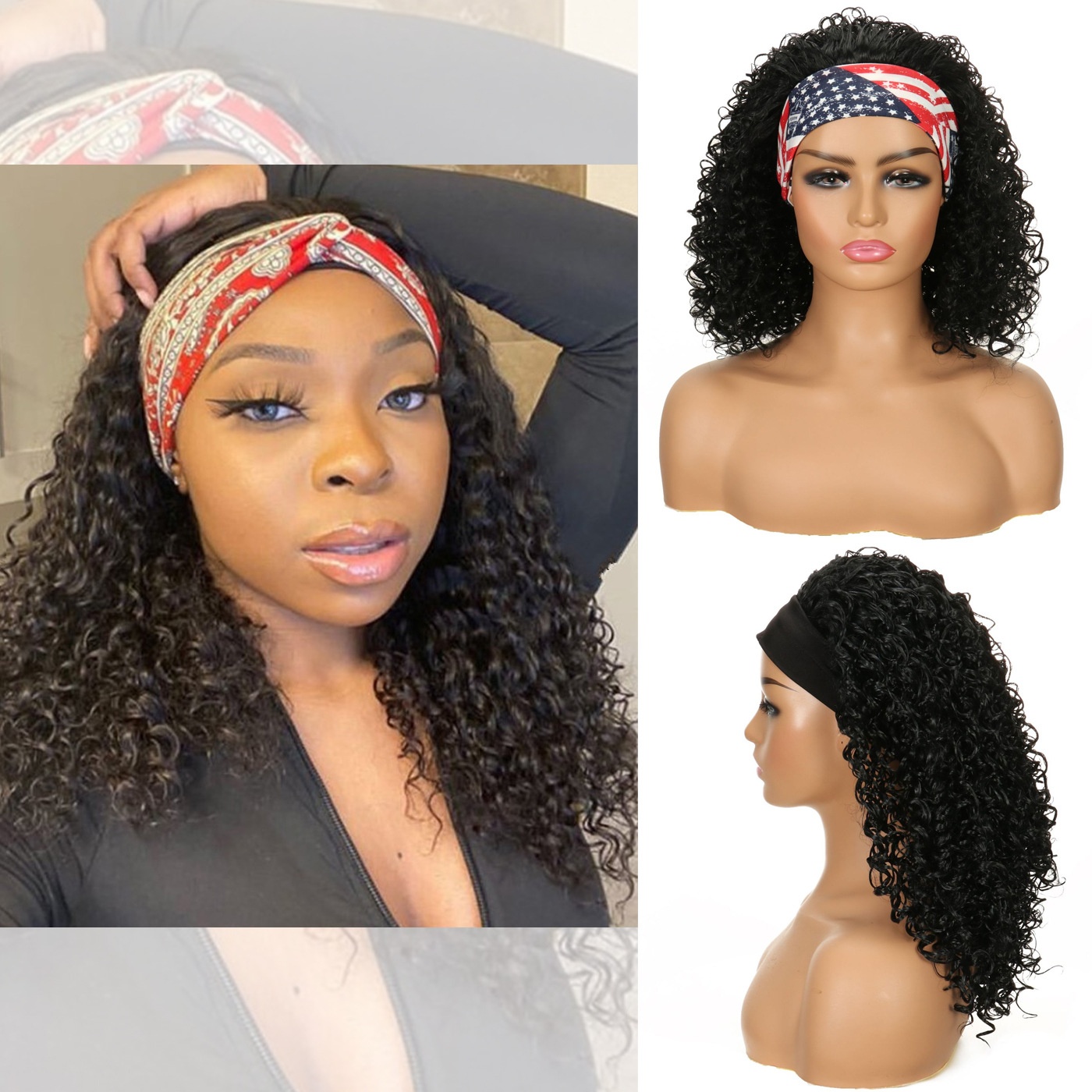 冰丝发带头套 发带短款deep卷假发头套 冰丝发套 头带假发套