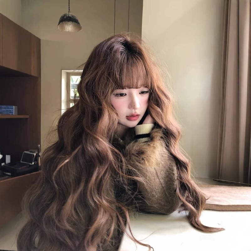 秋冬棕色大波浪假发女全头套超长卷发大波浪洛丽塔日常齐刘海慵懒