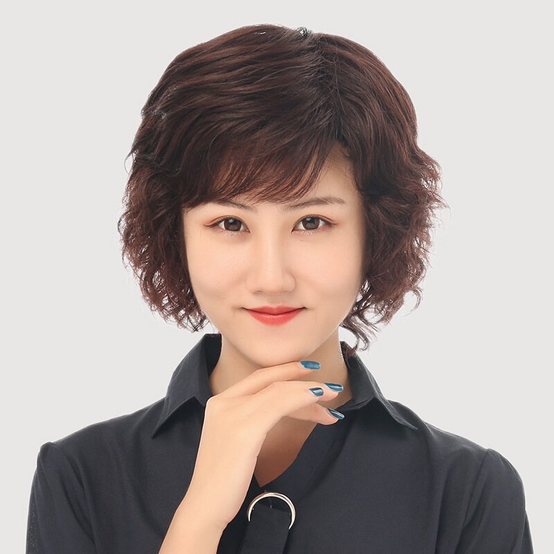 假发女 短发整顶假发全头套中老年烫发发套真发头套蓬松 假发头套