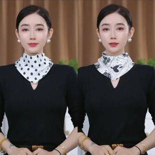 2025秋季新款双面双色磁扣三角巾丝巾女时尚护颈遮颈纹多功能围巾